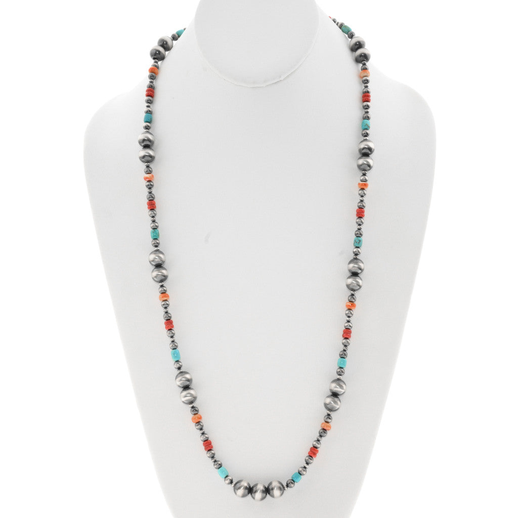 Navajo Multi-Stone Desert Pearl Necklace - Turquoise, Coral & Spiny Oyster