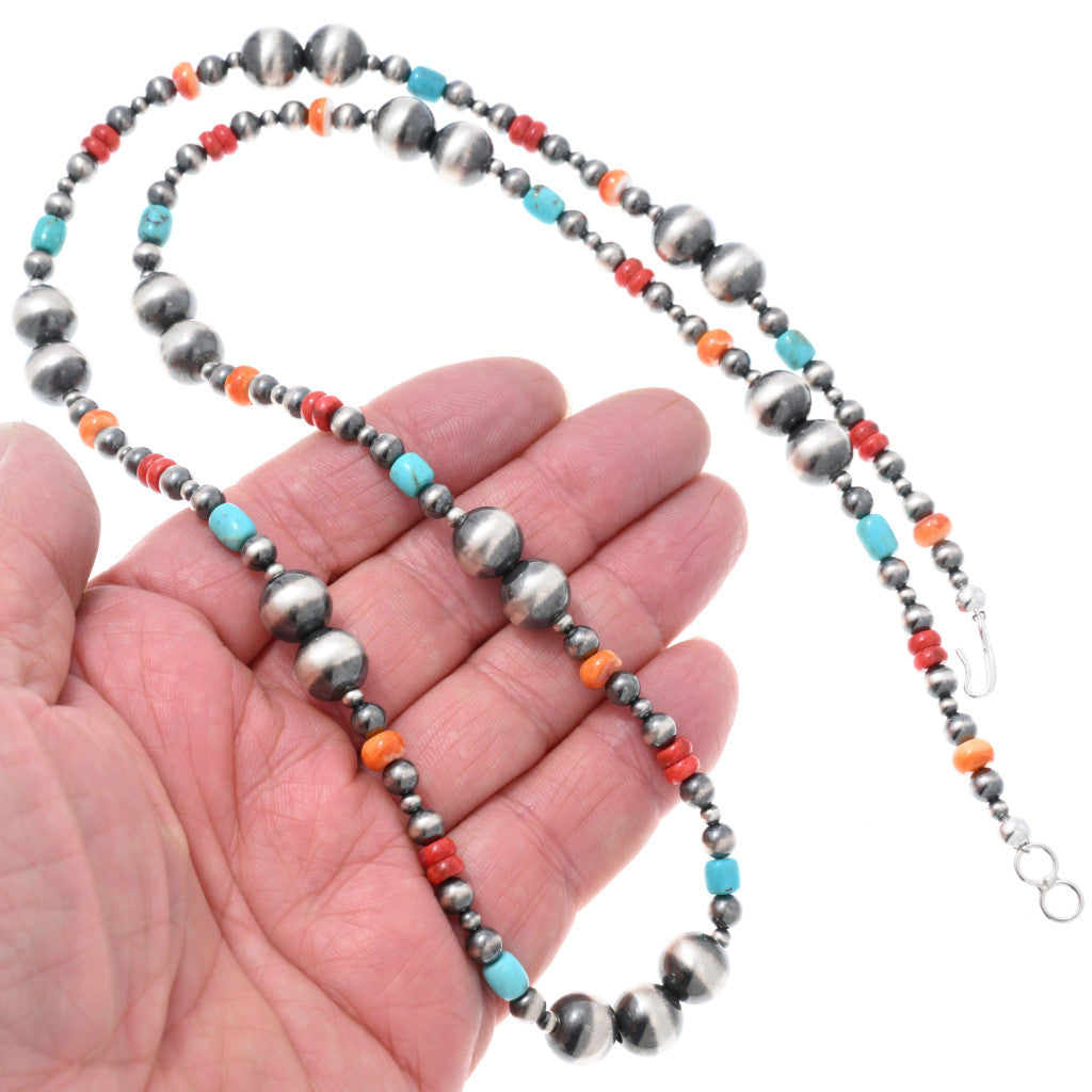 Navajo Multi-Stone Desert Pearl Necklace - Turquoise, Coral & Spiny Oyster