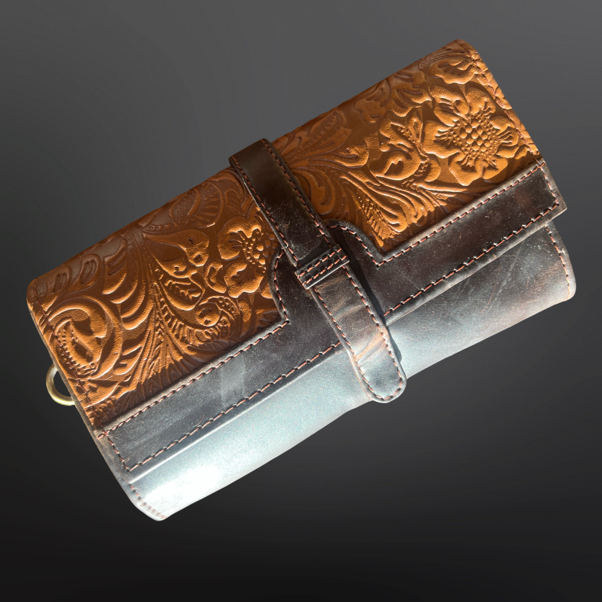 Western Embossed Leather Crossbody Wallet Cell Phone Size