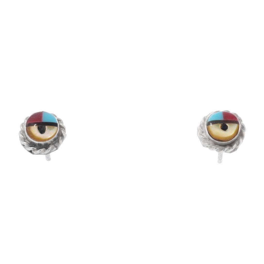 Zuni Sunface Inlay Earrings - Sterling Silver & Turquoise