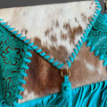 Western Turquoise Fringe Cowhide Leather Handbag