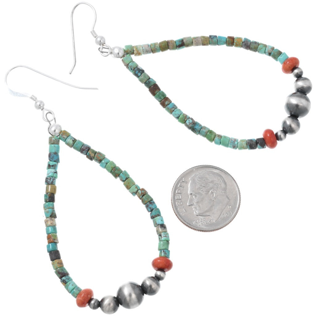 Southwestern Turquoise & Coral Teardrop Earrings