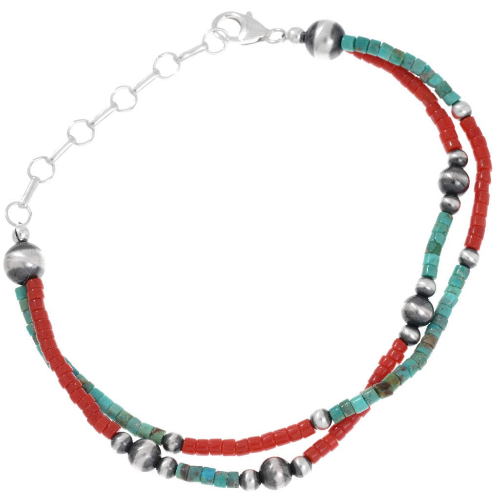 Navajo Turquoise & Coral Heishi Bracelet with Desert Pearls