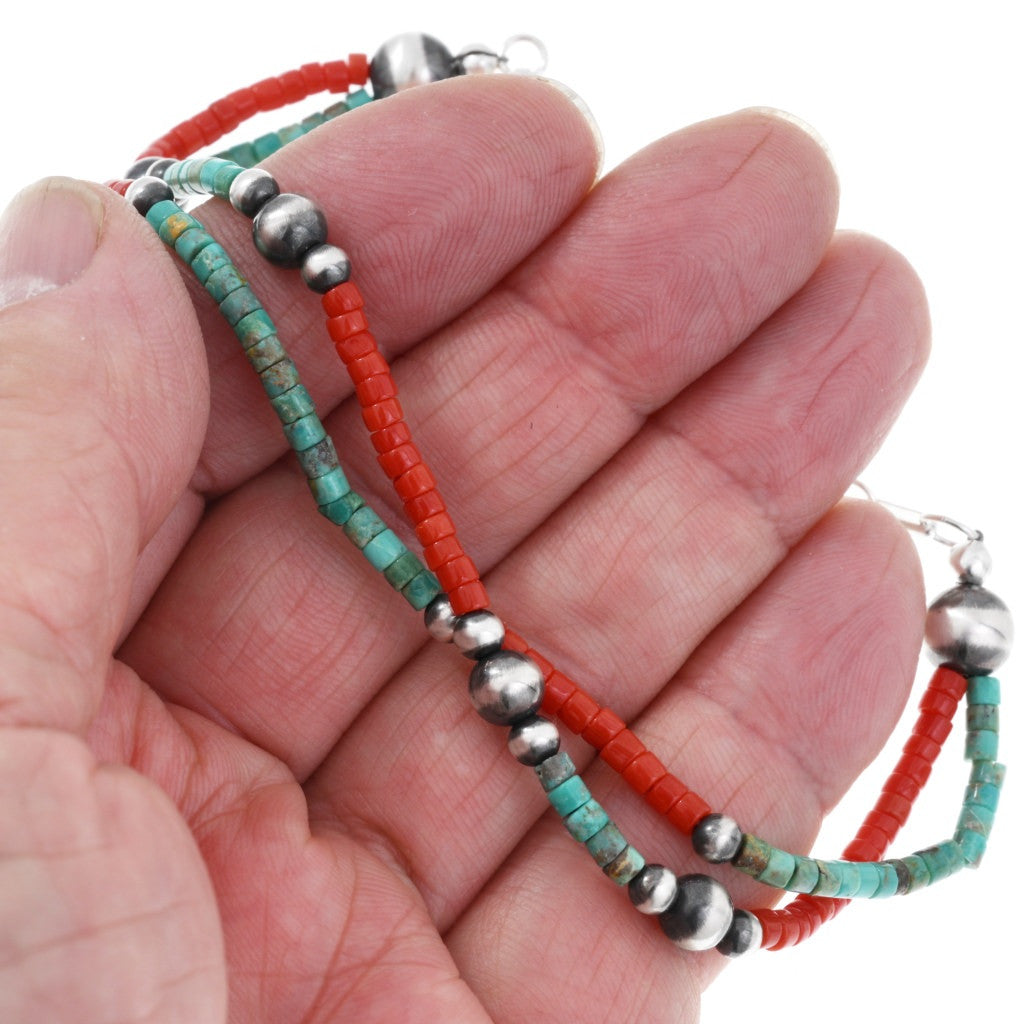 Navajo Turquoise & Coral Heishi Bracelet with Desert Pearls