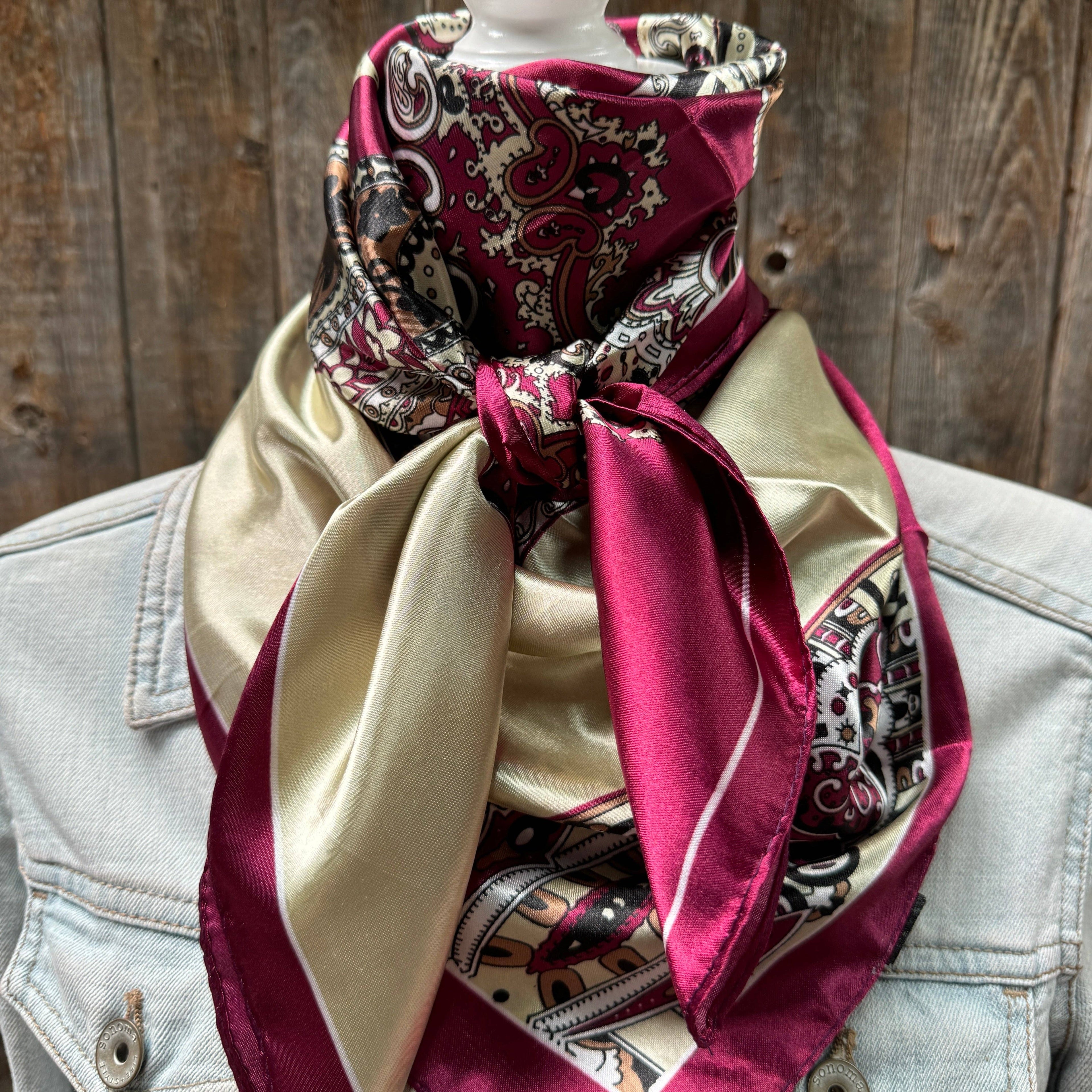 Burgundy and Cream Wild Rag / Scarf 35X35"
