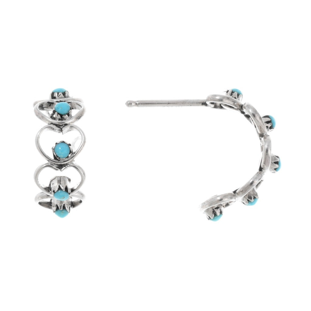 Zuni Turquoise Heart Stud Earrings - Sterling Silver