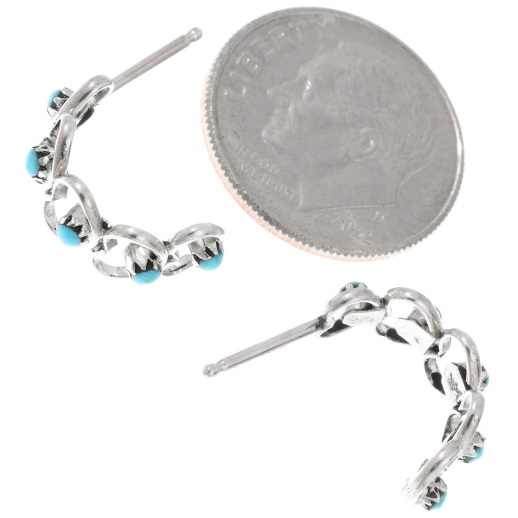Zuni Turquoise Heart Stud Earrings - Sterling Silver