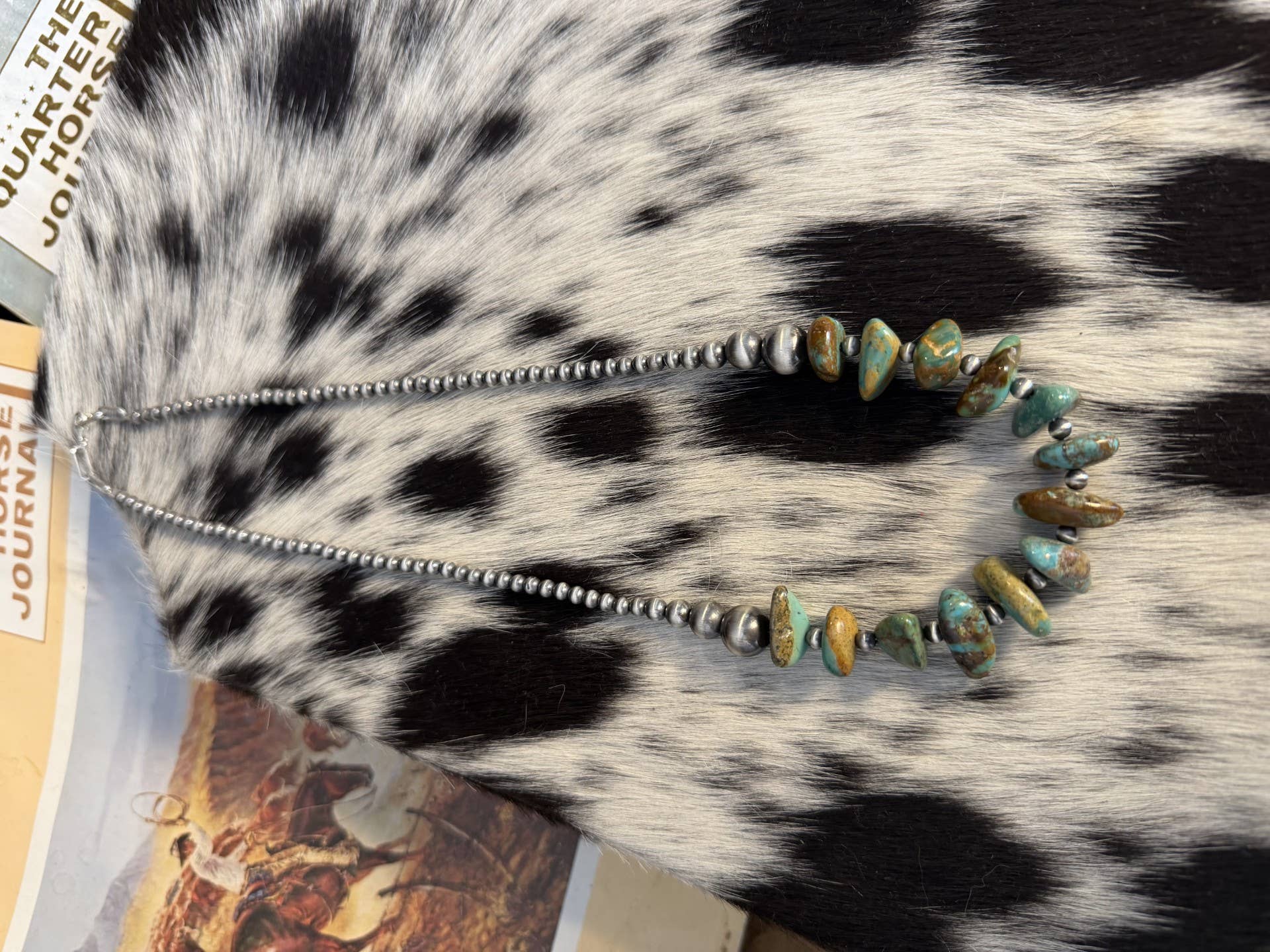 Graduated Sterling Silver Pearl & Turquoise Necklace