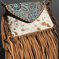 Cowhide Embossed Leather Fringe Handbag