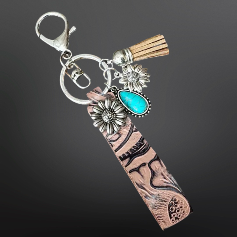 Faux Embossed Leather Western Keychain with Charms