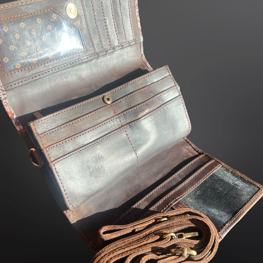 Western Embossed Leather Crossbody Wallet Cell Phone Size