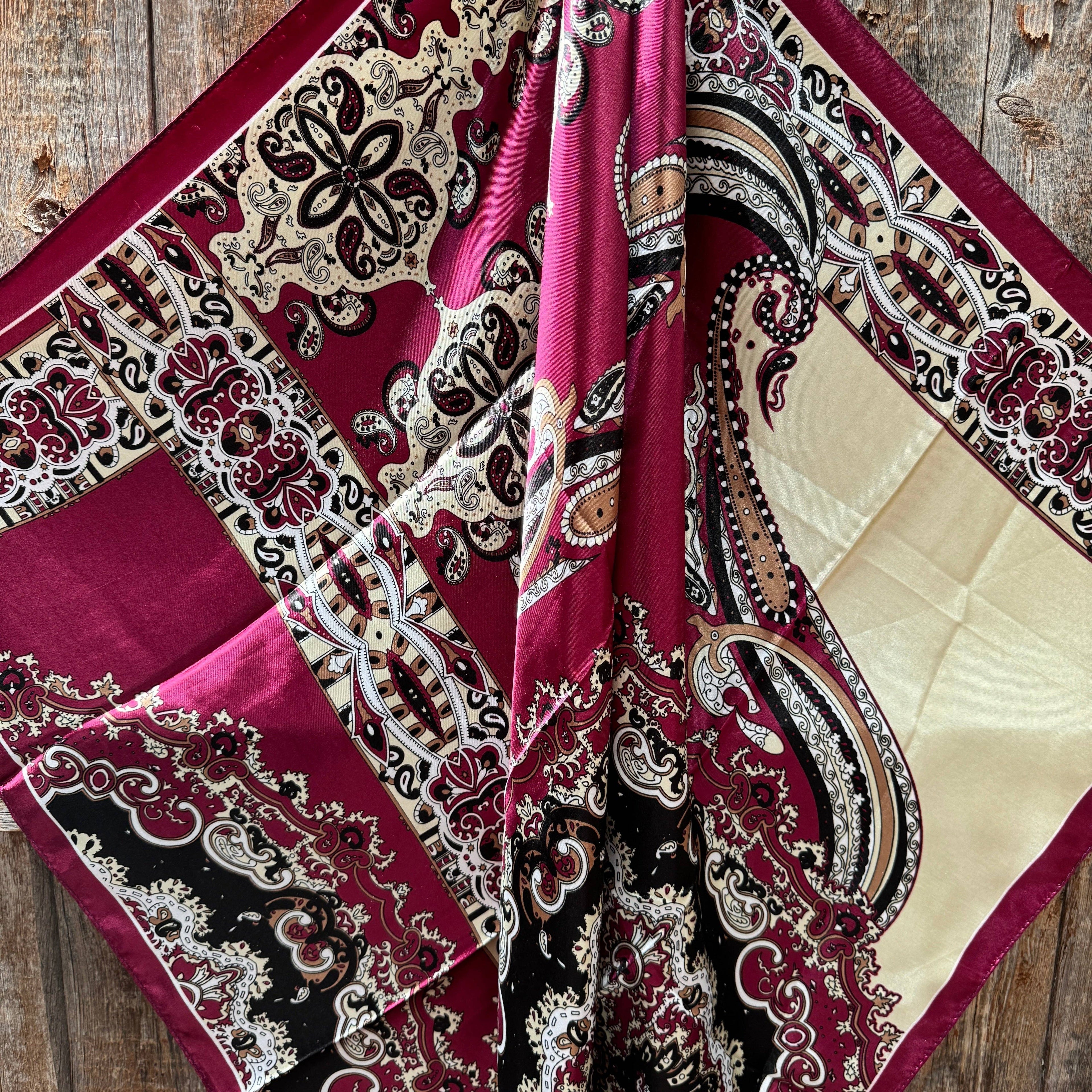 Burgundy and Cream Wild Rag / Scarf 35X35"