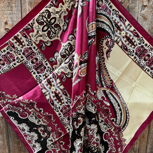Burgundy and Cream Wild Rag / Scarf 35X35"