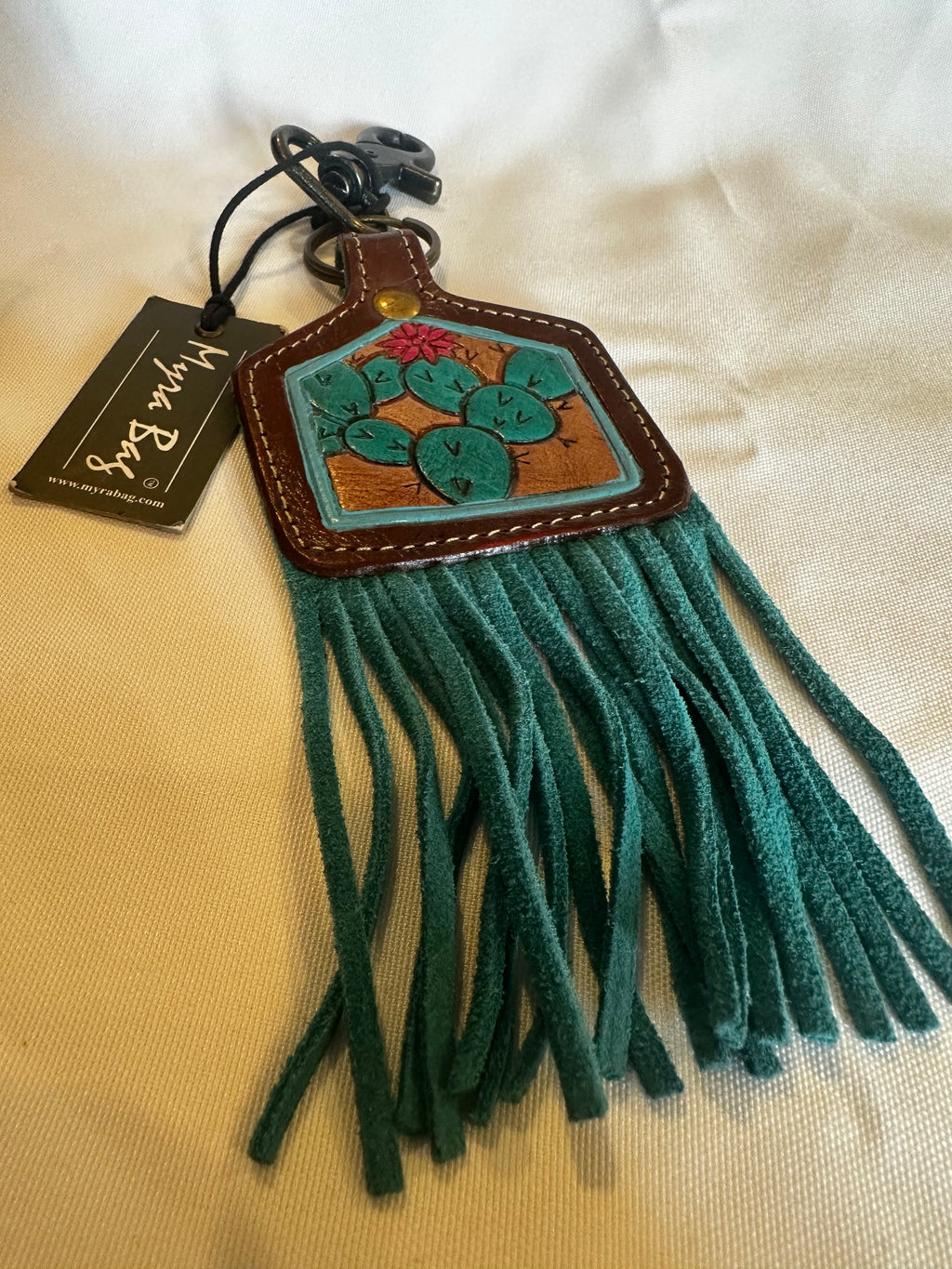 Western Cactus Leather Tassel Keychain
