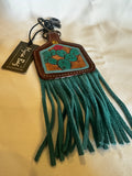 Western Cactus Leather Tassel Keychain