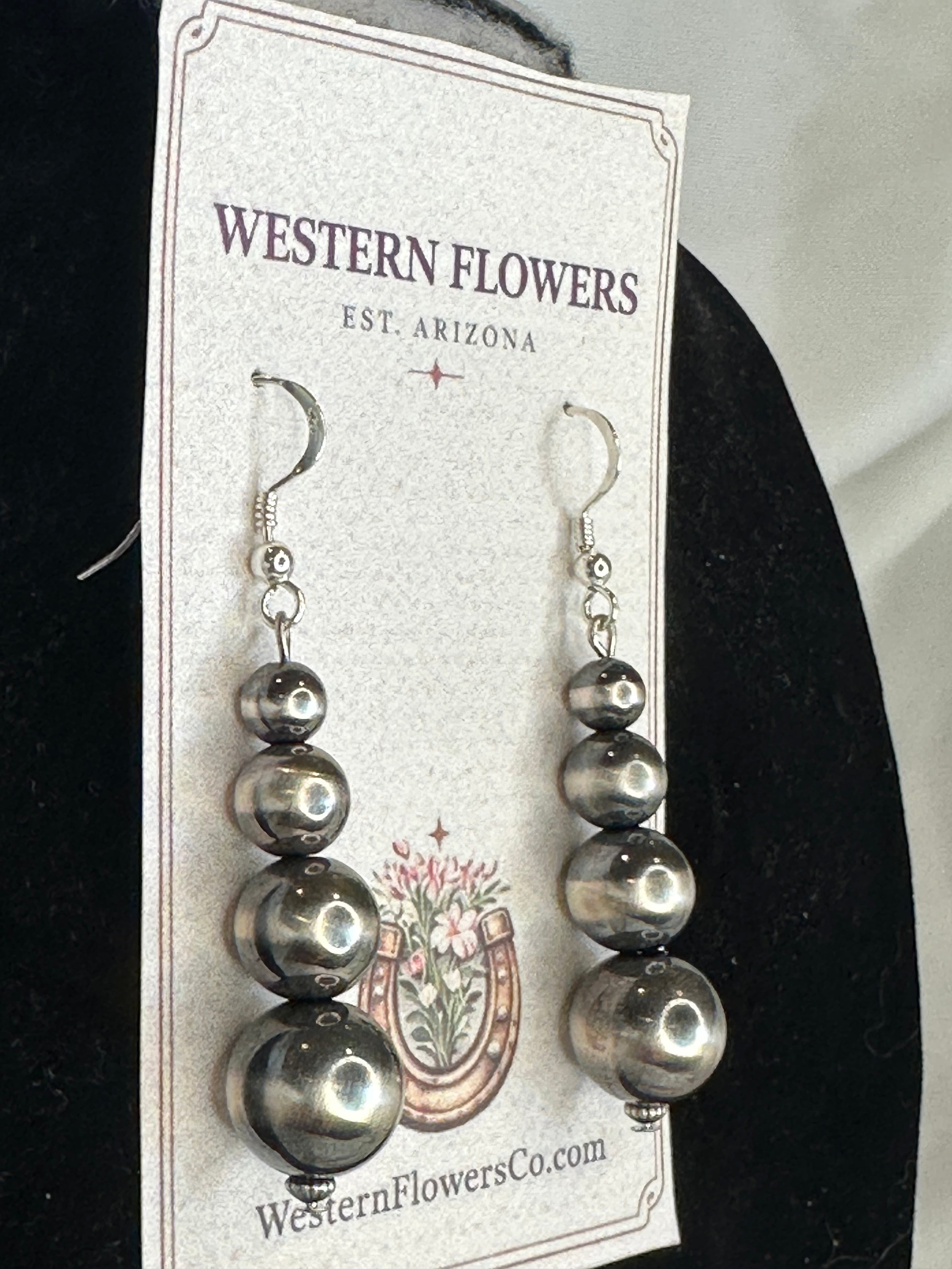 Navajo Antiqued Silver Bead Dangle Earrings