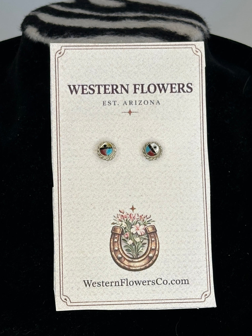 Zuni Sunface Inlay Earrings - Sterling Silver & Turquoise
