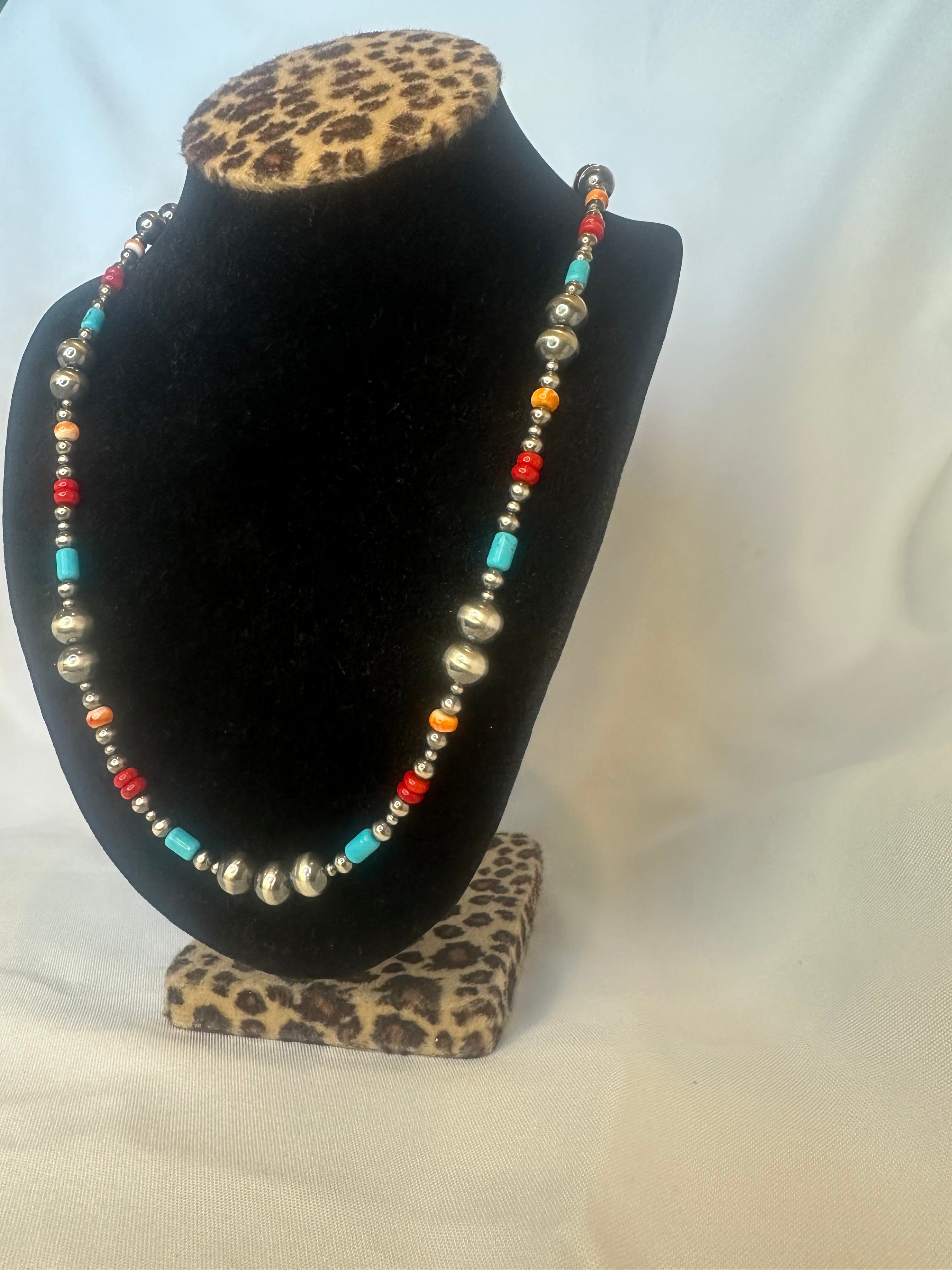 Navajo Multi-Stone Desert Pearl Necklace - Turquoise, Coral & Spiny Oyster