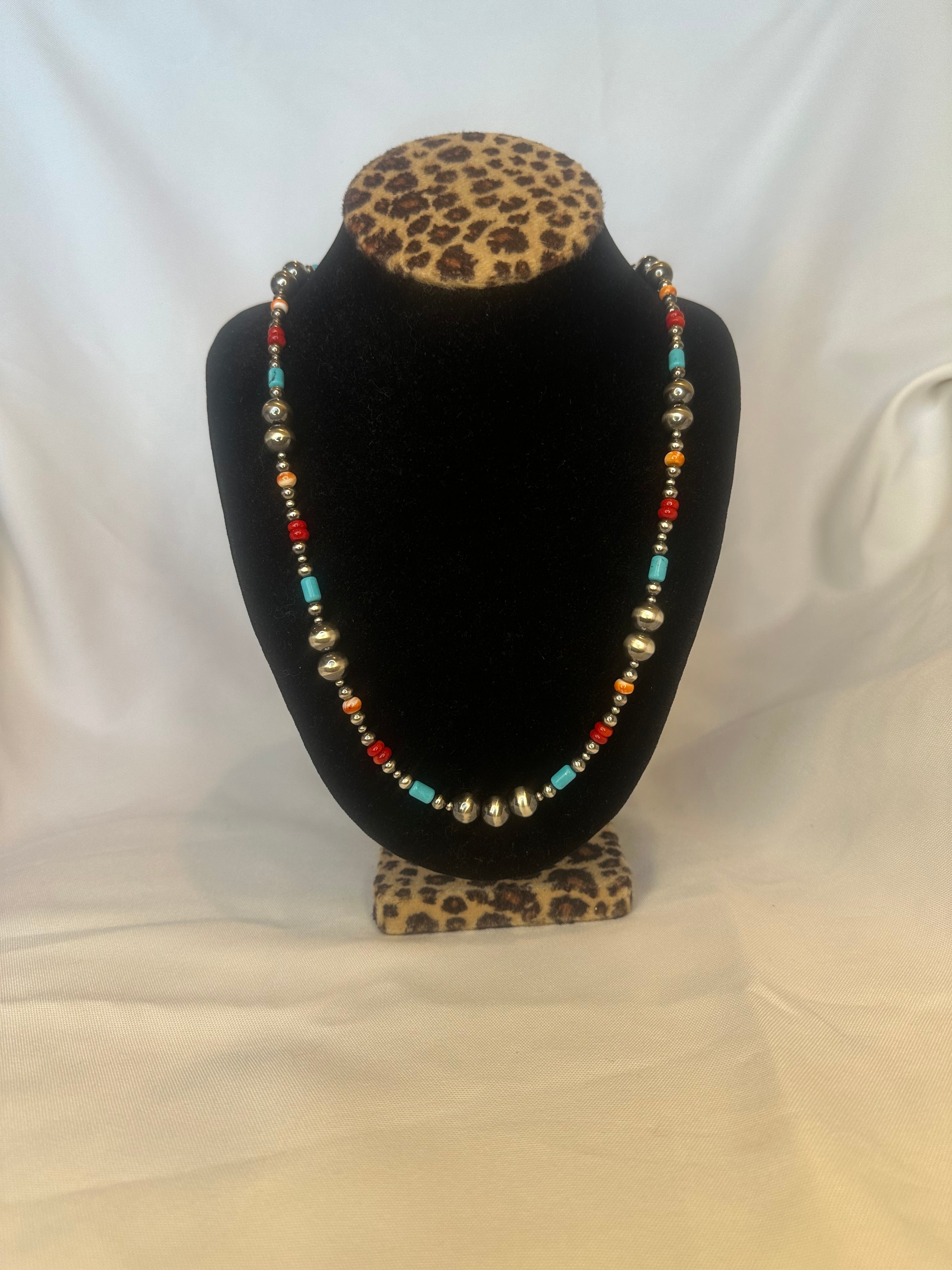 Navajo Multi-Stone Desert Pearl Necklace - Turquoise, Coral & Spiny Oyster