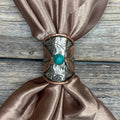 Silver Engraved Copper Leaf with Turquoise Wild Rag Slide