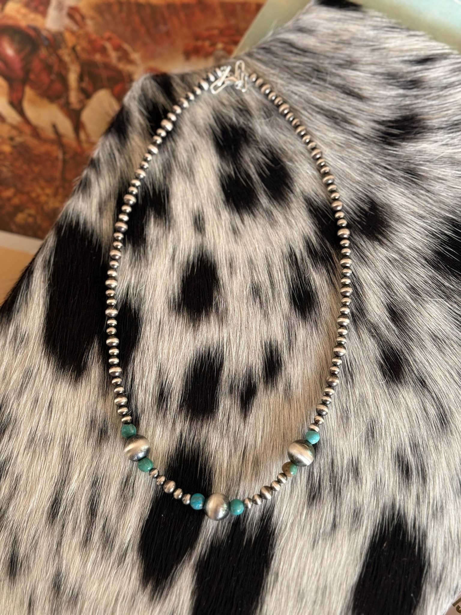 Sterling Silver Desert Pearl Necklace with Turquoise Accents