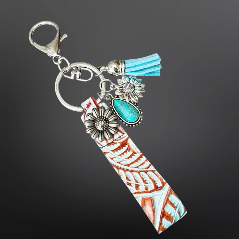Faux Embossed Leather Western Keychain with Charms