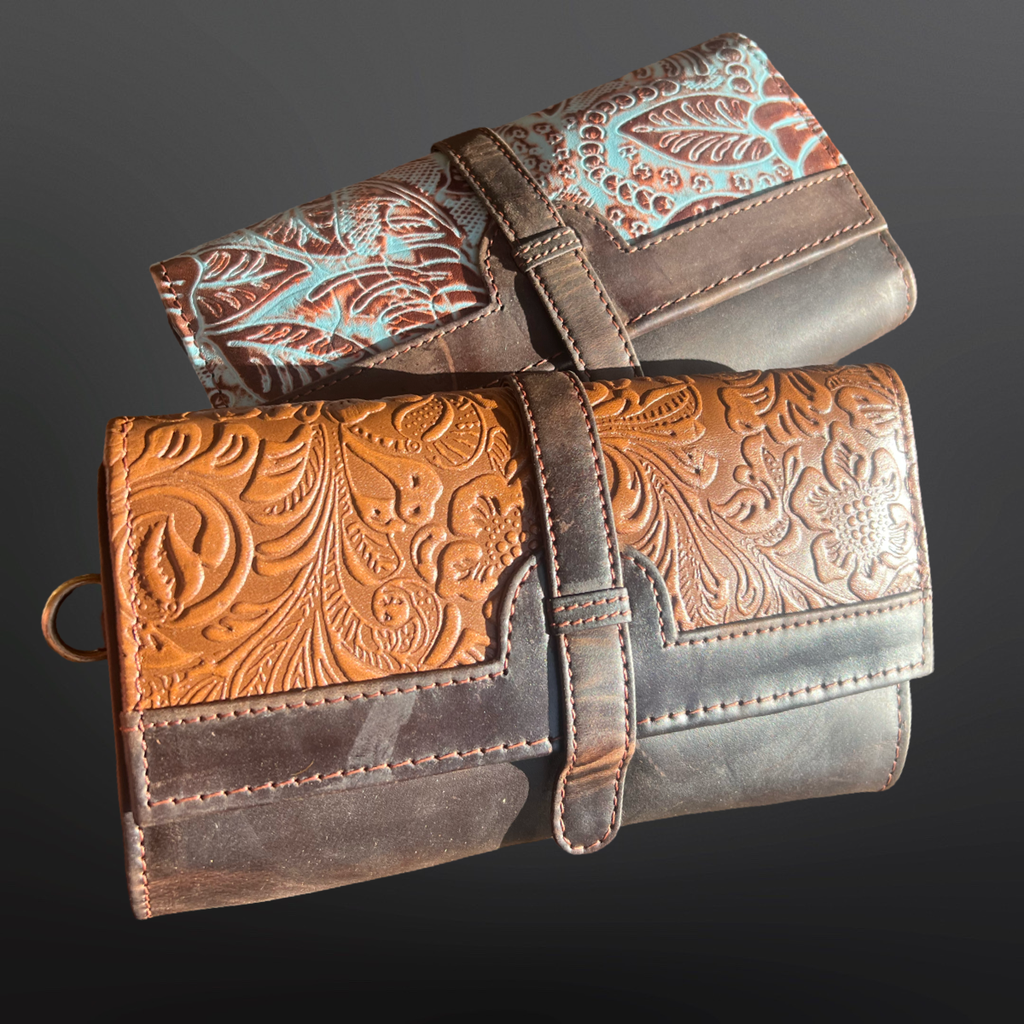 Western Embossed Leather Crossbody Wallet Cell Phone Size
