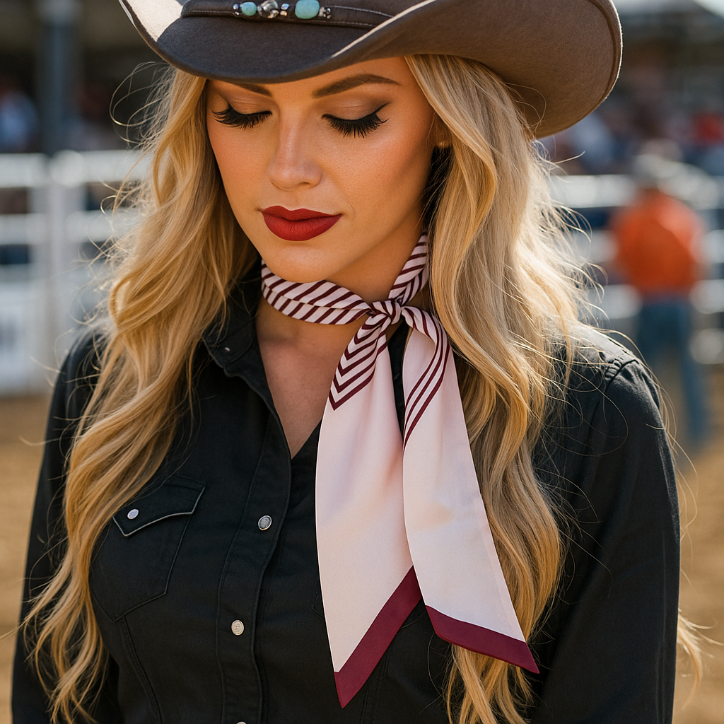 Burgundy and Cream Western Skinny Mini Wild Rag Scarf / Cowgirl Necktie